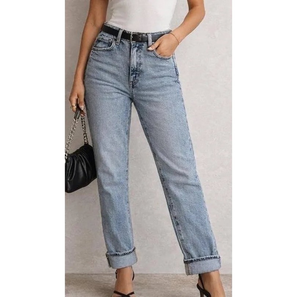 Good American Good Classic Cuffed Jeans Light Wash High Rise 8 29 Minimalist